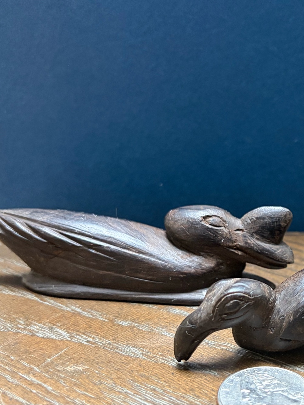 Vintage Hand Carved Wooden Duck Figurines Pair Folk Art Waterfowl
